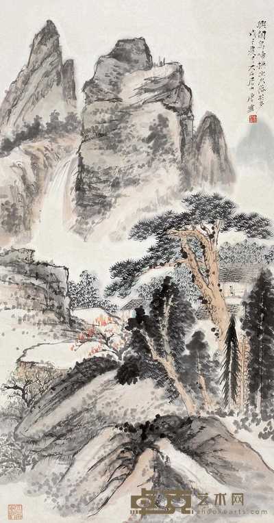 唐云 戊子(1948年)作 山水 立轴 86×45cm